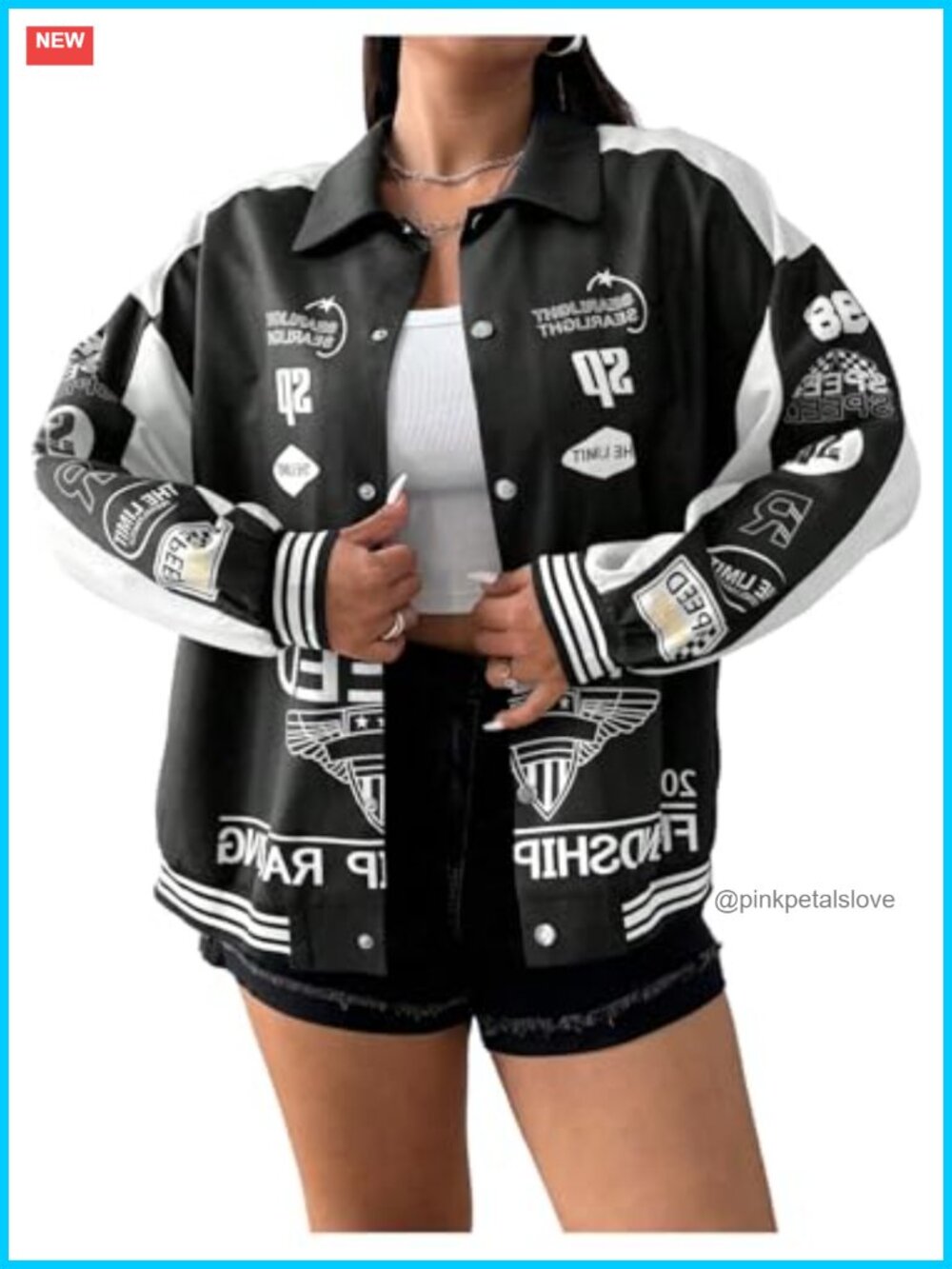 Plus Size Motorcycle Racing Jacket Button Down Varsity Streetwear Coat